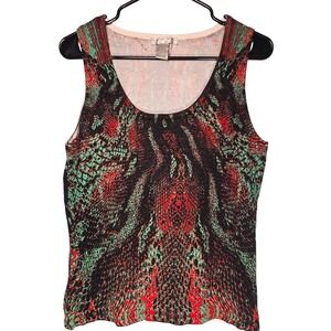 Alberto Makali Womens Red Green Abstract Animal Print Knit Tank Top Large